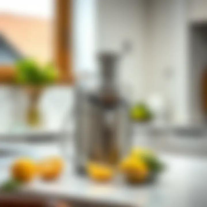 Elegant stainless steel citrus juicer on a kitchen countertop