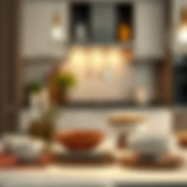 Stylish dinnerware arranged in a modern kitchen setting