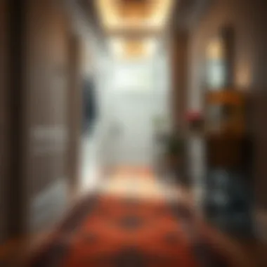 Stylish hallway featuring a machine rug runner
