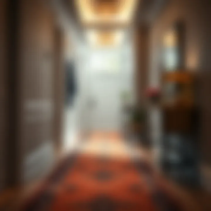 Stylish hallway featuring a machine rug runner