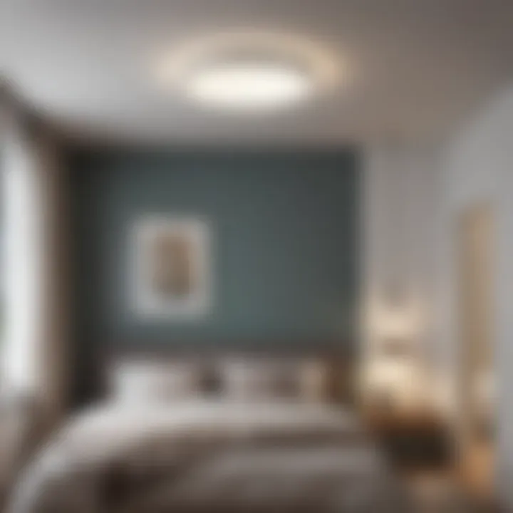 Stylish flush mount light in a minimalist bedroom