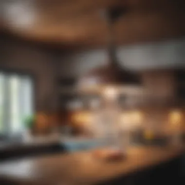 Vintage ceiling lamp enhancing a rustic kitchen ambiance