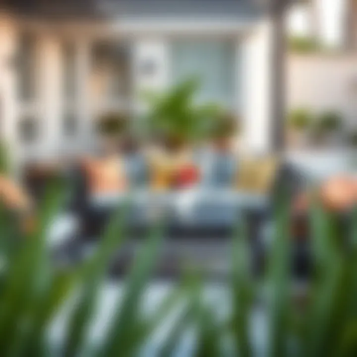 Stylish patio furniture arrangement with vibrant cushions