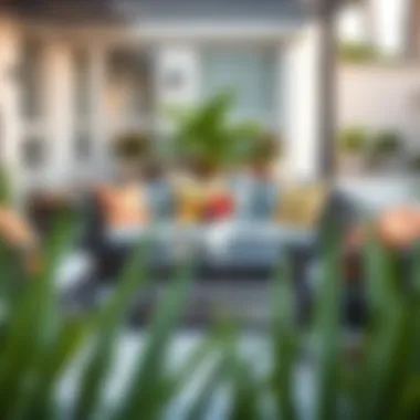 Chic Patio Furniture for Elegant Outdoor Spaces Stylish patio furniture arrangement with vibrant cushions