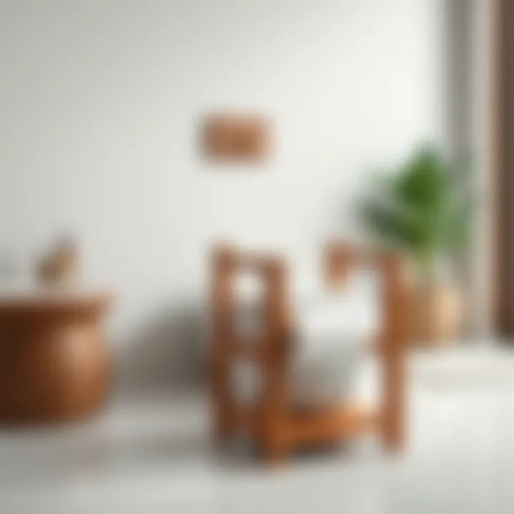 Elegant wooden toilet paper stand in minimalistic bathroom setting