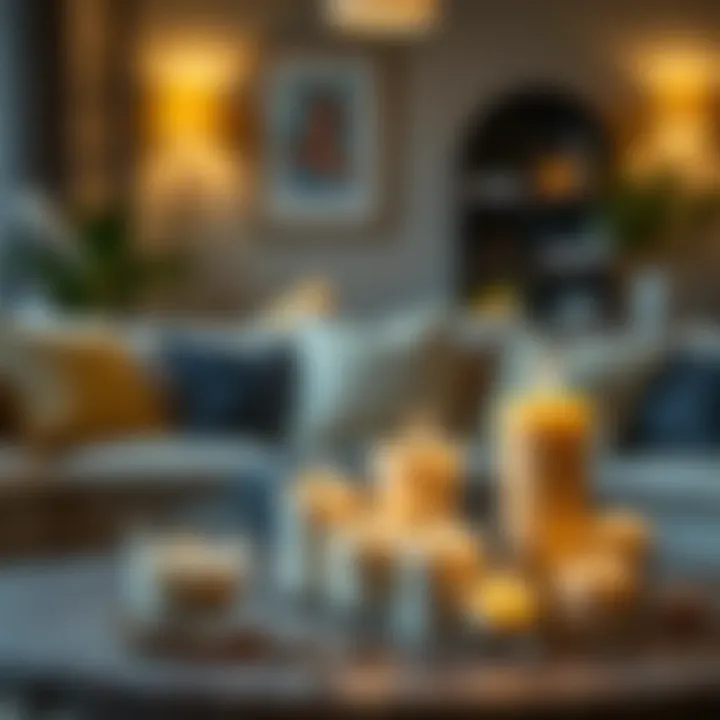 Variety of scented candles arranged in a cozy living room