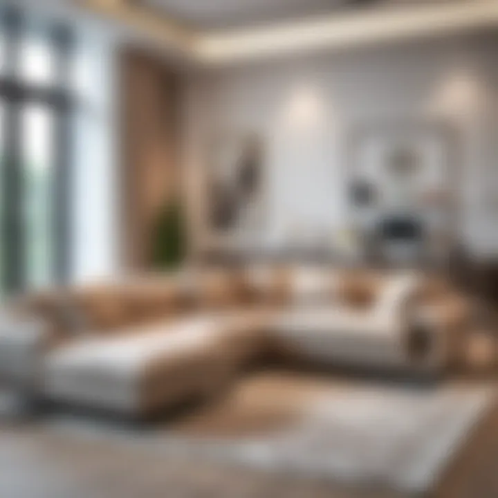 Elegant long corner sofa design in a modern living room
