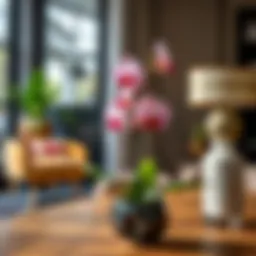 Vibrant artificial orchid in a stylish decorative setting