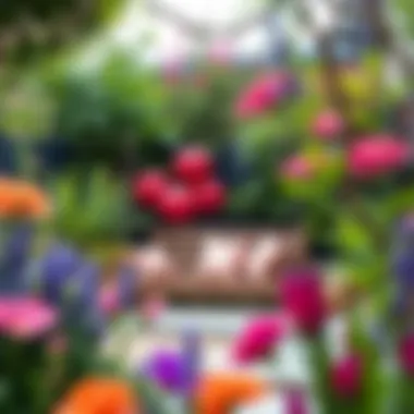 Vibrant garden setting with a stylish swing and cushions