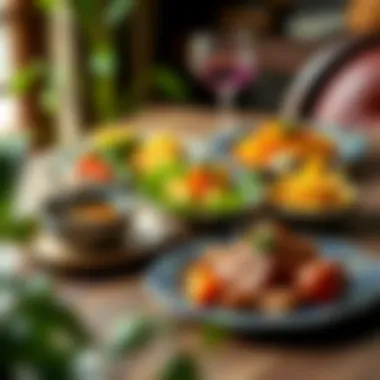 Vibrant meal served on decorative dinner plates