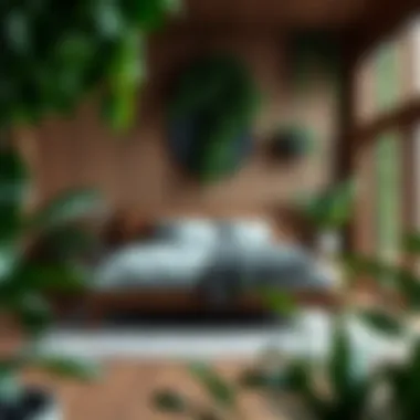 Modern Wooden Bedroom with Lush Greenery Lush greenery enhancing a modern wooden bedroom