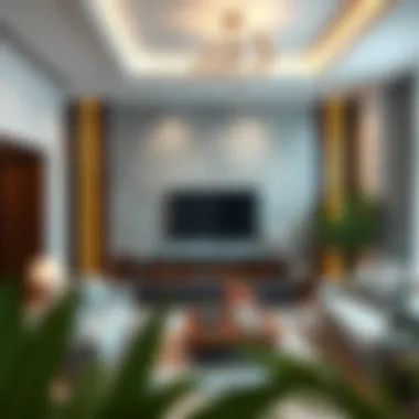 Elegant living room showcasing adhesive decorative wall panels.