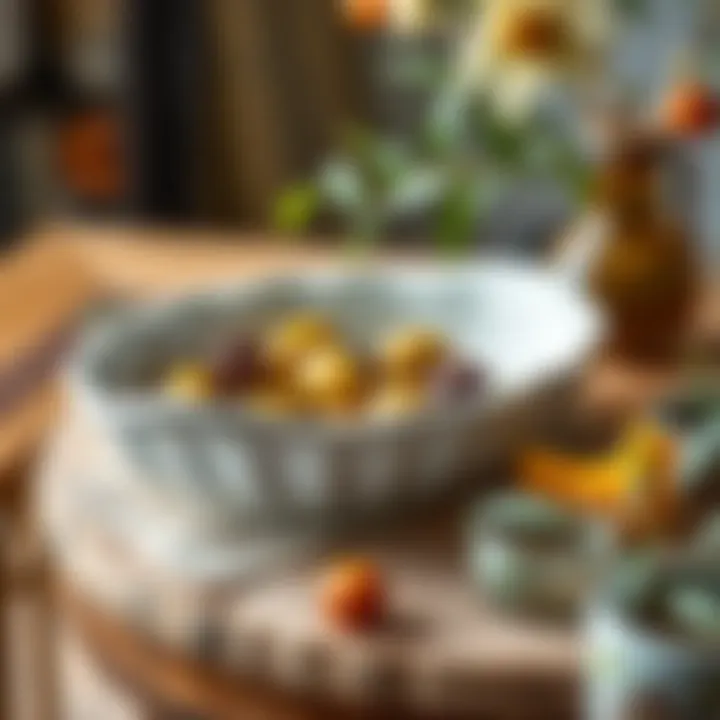 Chic olive dish styled with various Mediterranean delights